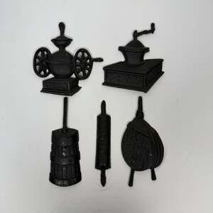 Vintage Sexton Black Cast Metal Kitchen Wall Plaques Set of 5